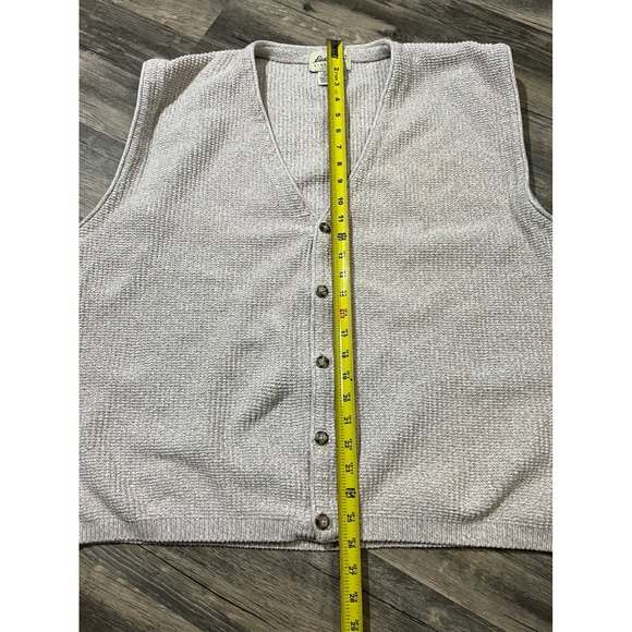 VTG Eddie Bauer Button Front Sweater Vest Oatmeal Beige V-Neck Cotton Knit - Picture 3 of 6